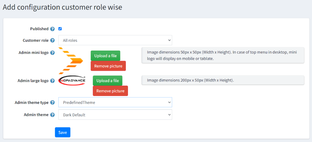 admin layout changer role wise configuration